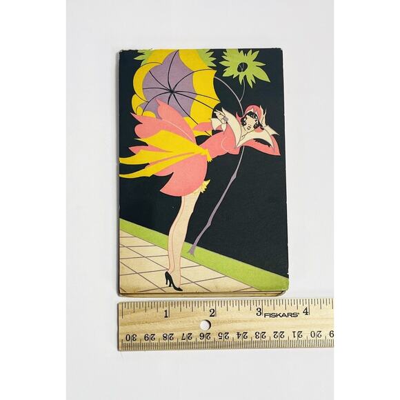 Vintage Art Deco Score Pad Booklet Pink Flapper Girl with Umbrella 1920s -30s - Picture 4 of 5